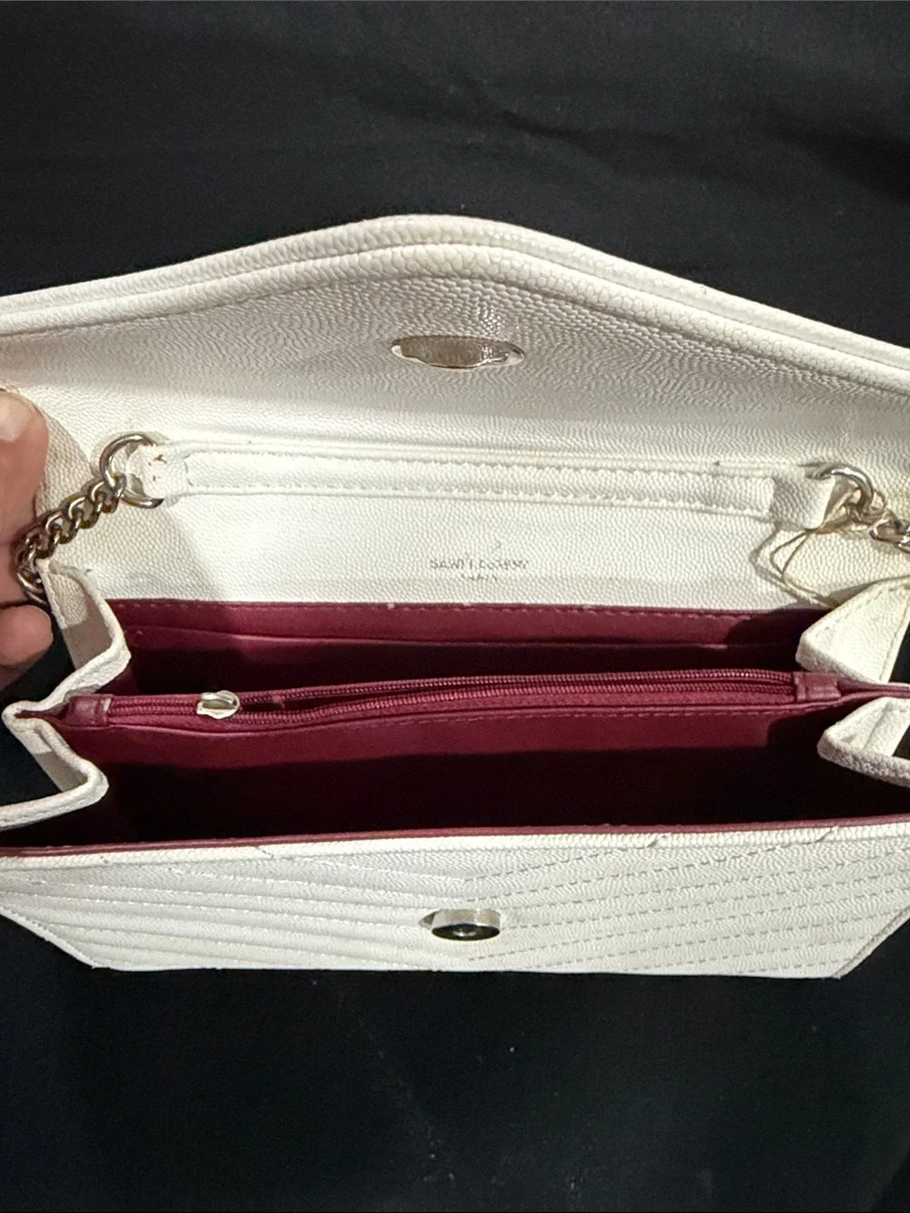 Saint Laurent White Quilted Chain Wallet-On-Shoulder